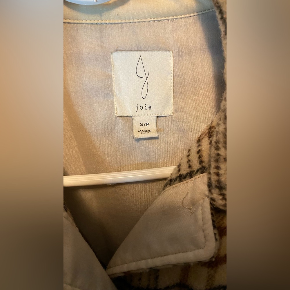 Joie Wool Blend Plaid Shacket Coat Beige Large - Picture 2 of 6